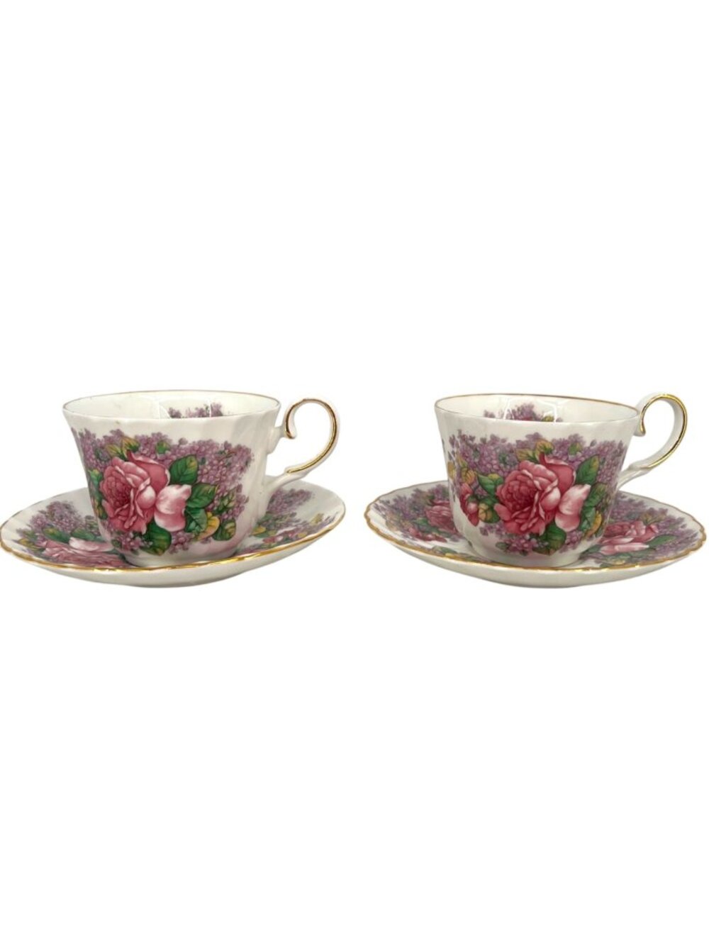 Allyn Nelson Collection Fine Bone China Floral Rose Teacup Saucer Set Of 2